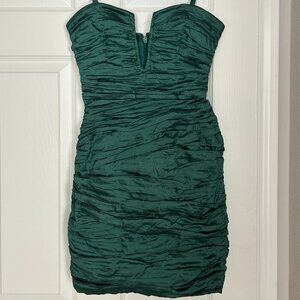 BCBG Max Azria Tristina Ruched Mini Dress – Emerald Green, Size 2, Plunging Neck